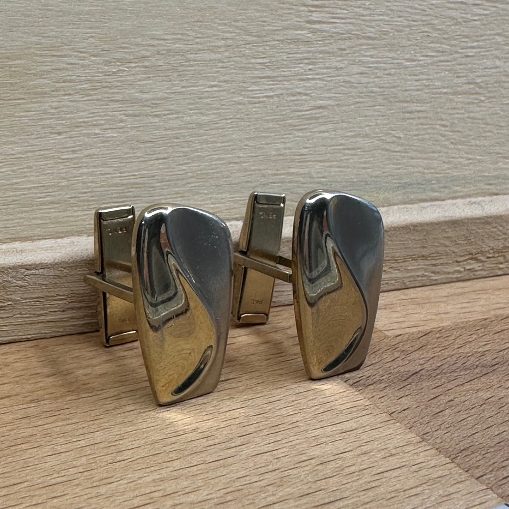 Vintage Mens Cufflinks OS Gold Silver Two-Tone MCM Shield Retro Formal Dapper